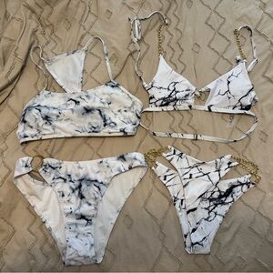 Marble Print White & Black Bikini Set